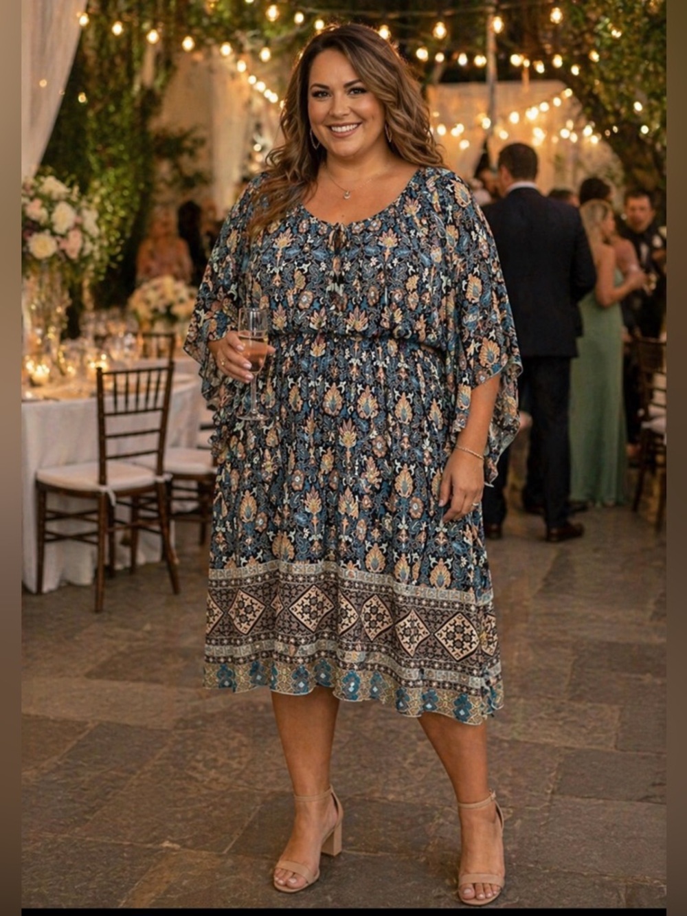 Tacera 3/4” bell sleeve midi dress